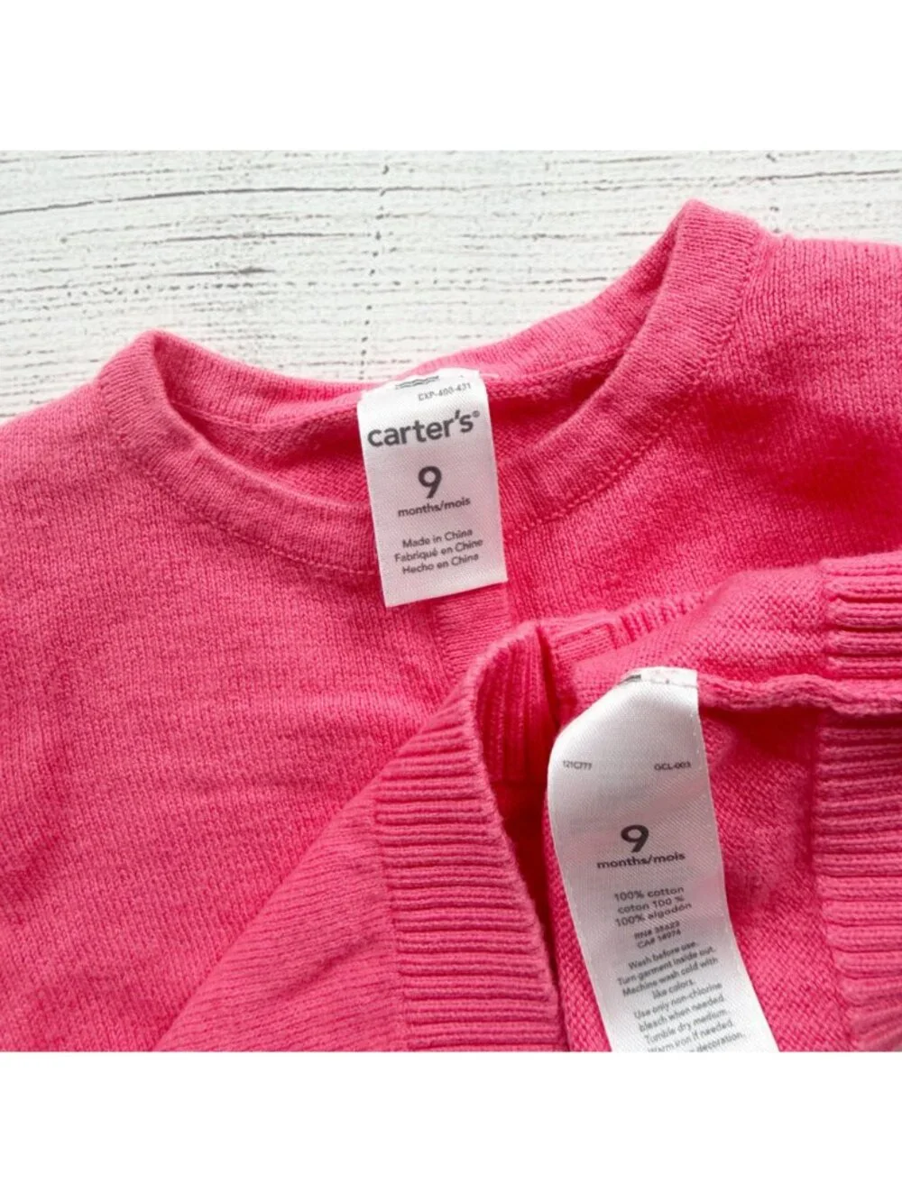 Carter's Pink Button Up Baby Cardigan Lightweight Cotton Long Sleeve 6-9 Months